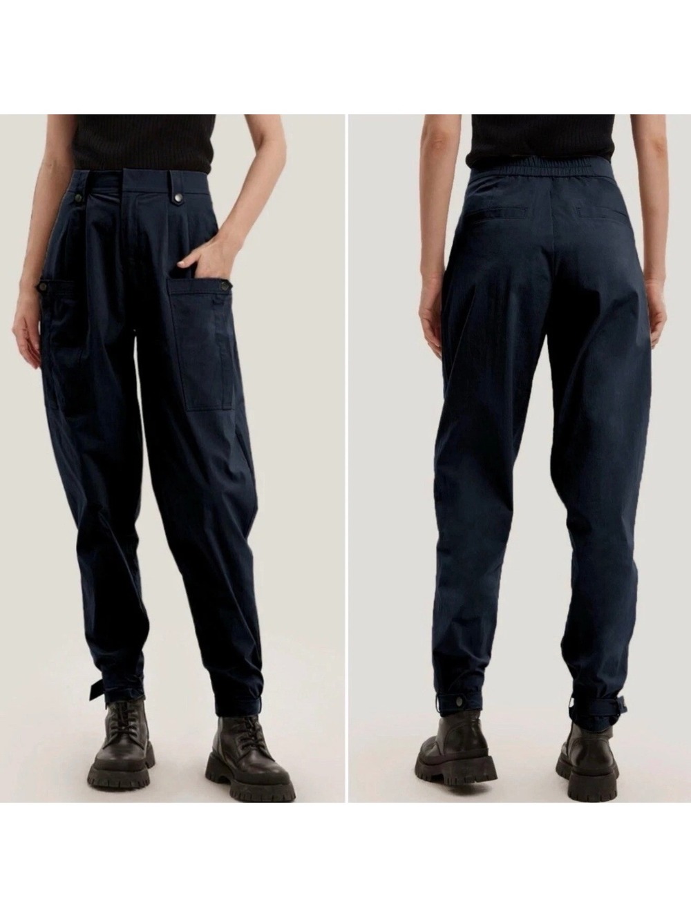 Gentle Herd Navy Cargo Tapered Ankle Pants Size Small Utility Pocket